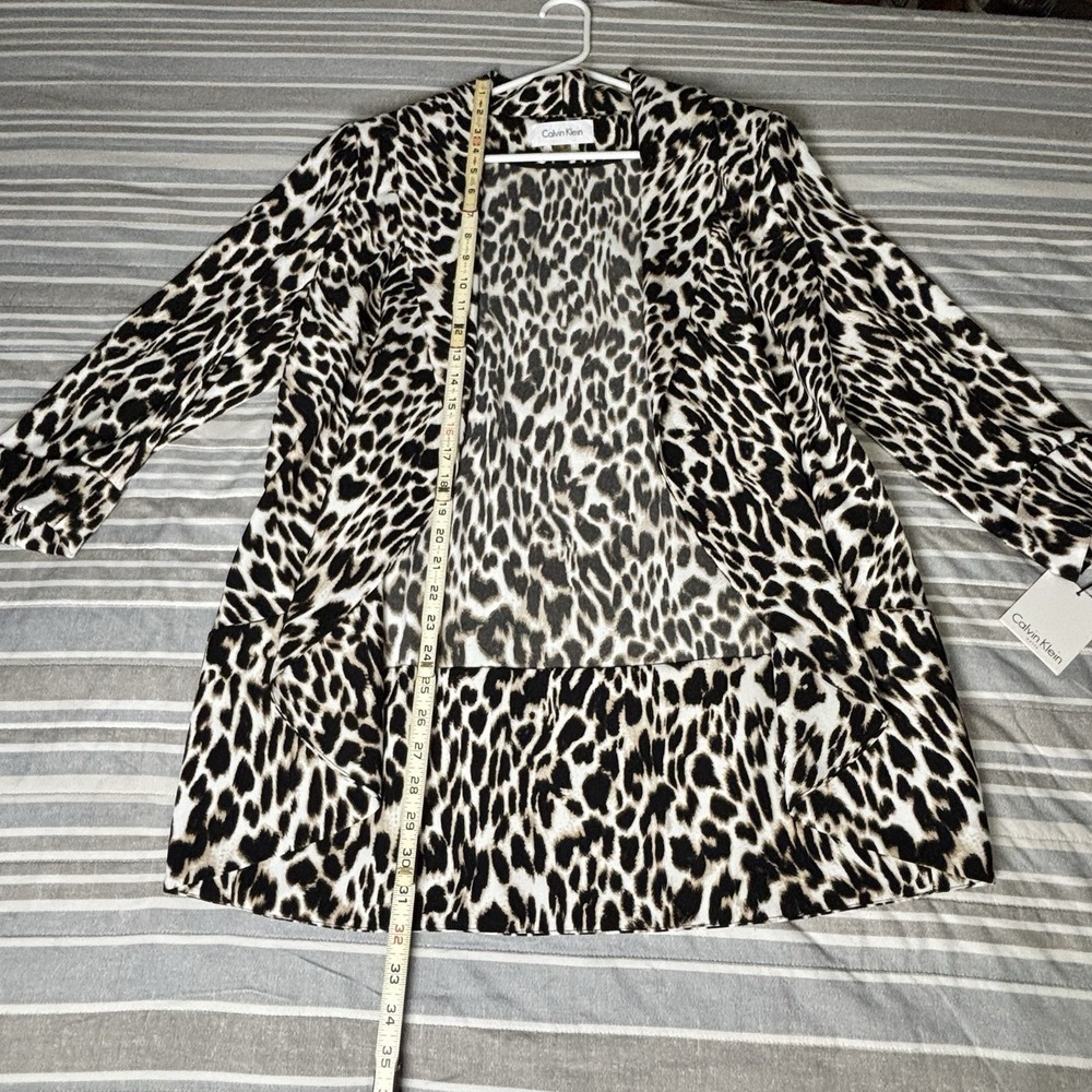 Calvin Klein Womens M Leopard Print Open Cardigan 3/4 Sleeves Oversized Blazer - Picture 5 of 10